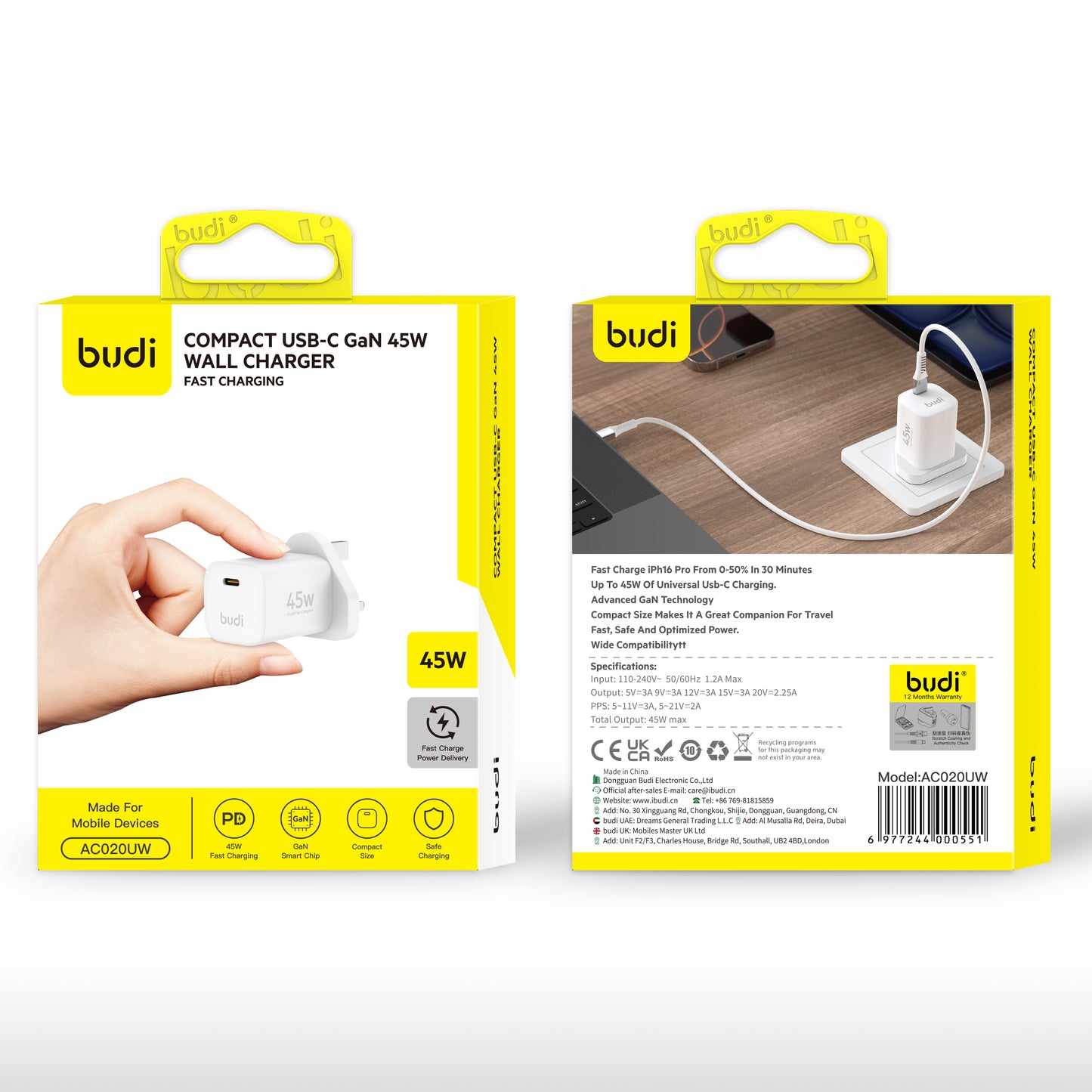 Compact USB-C GaN 45W Wall Charger