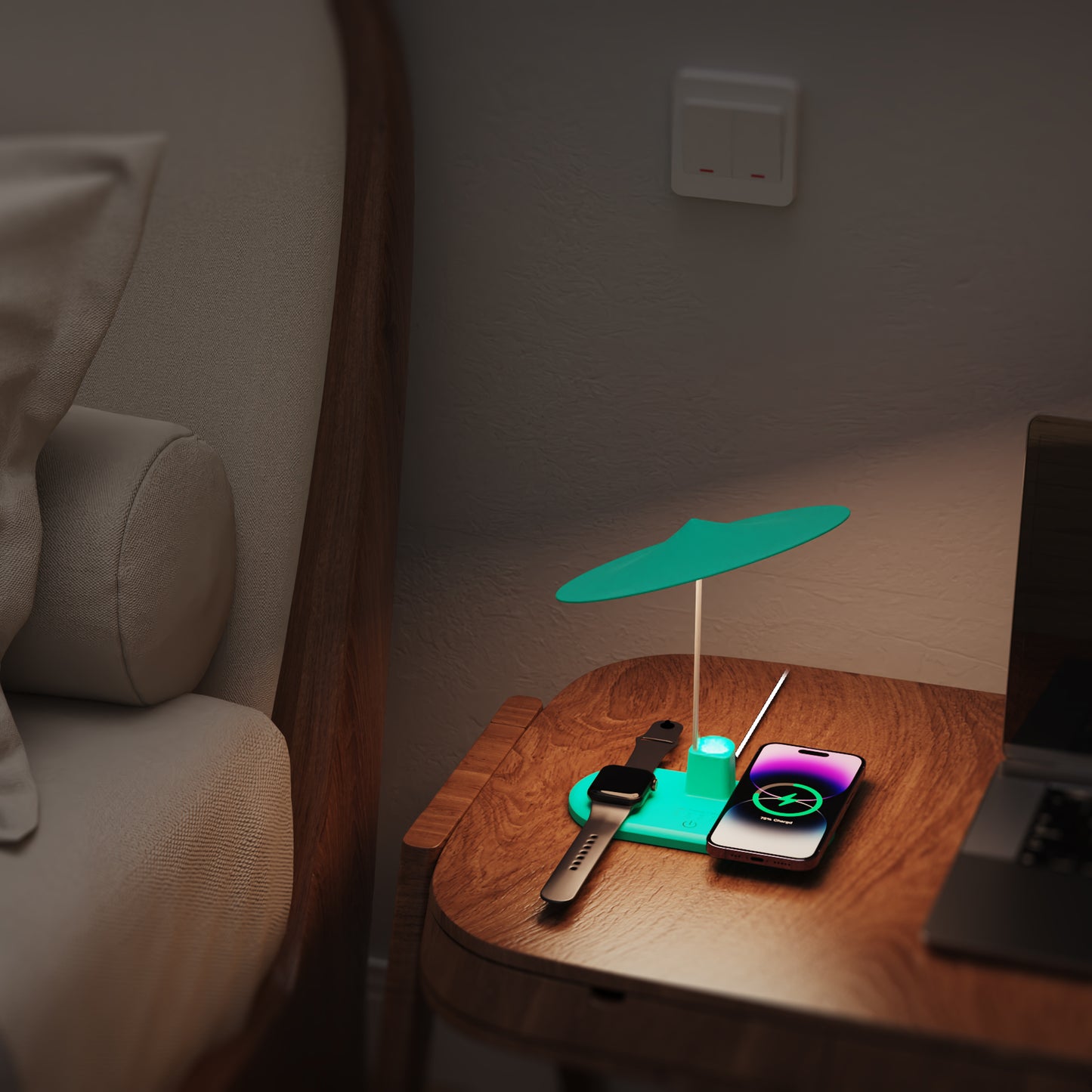 3-IN-1 Wireless Charging Station With Night Light-Green