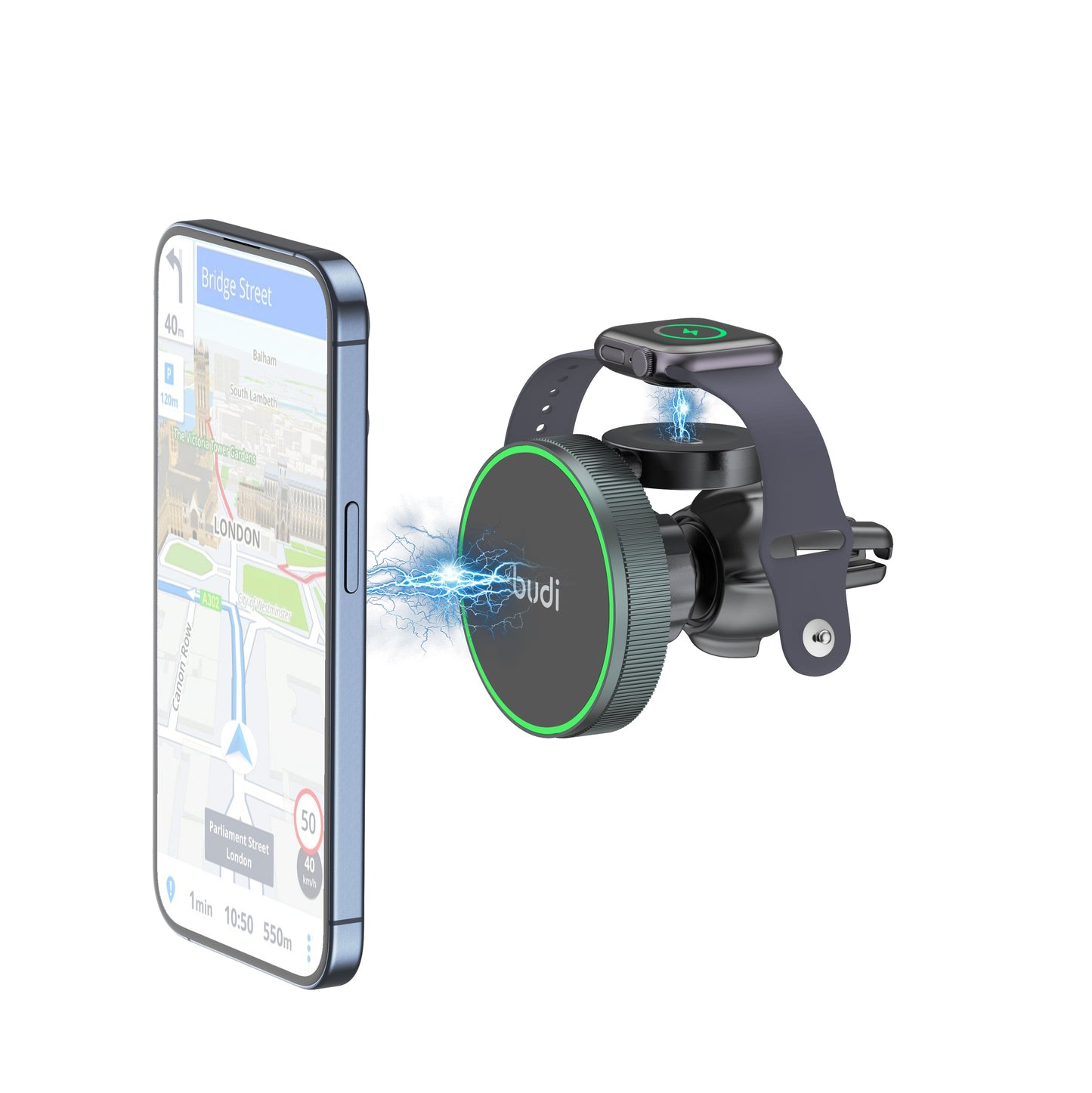 2-in-1 Magnetic Wireless Car Charger with Phone & Watch Charging – Windshield & Vent Mount