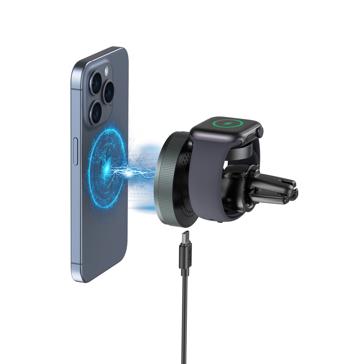 2-in-1 Magnetic Wireless Car Charger with Phone & Watch Charging – Windshield & Vent Mount