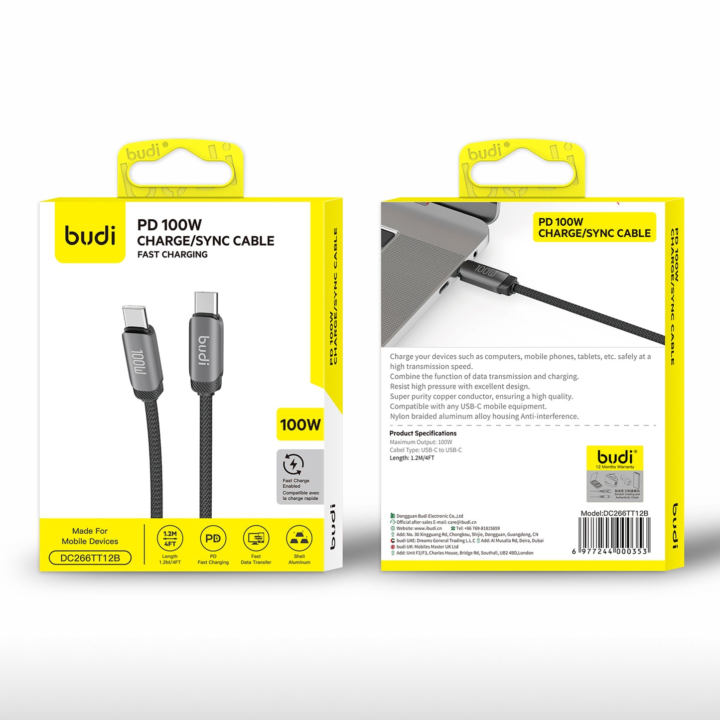 PD 100W One-for-Two Fast Charging & Data Cable 1.2M