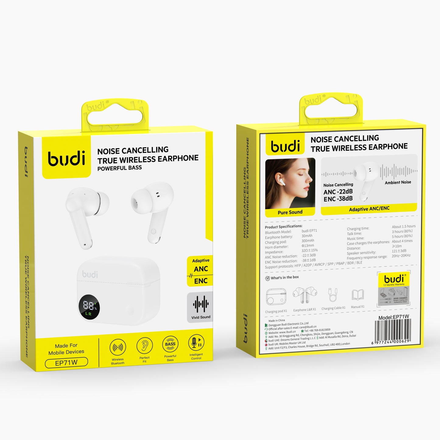 Noise Cancelling True Wireless Bluetooth Earphones with LED Display