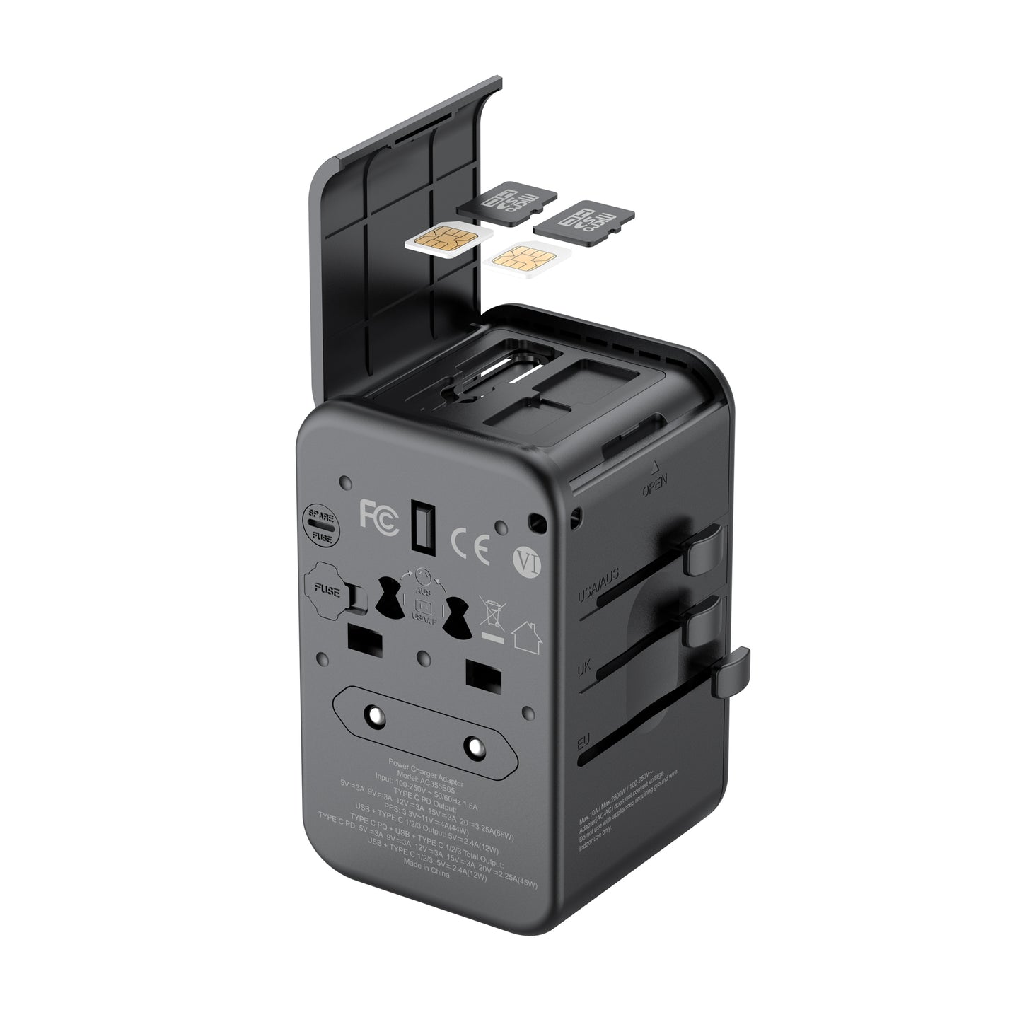 65W Global Travel Charger with 4 Type-C Ports & 1 USB & Storage Box