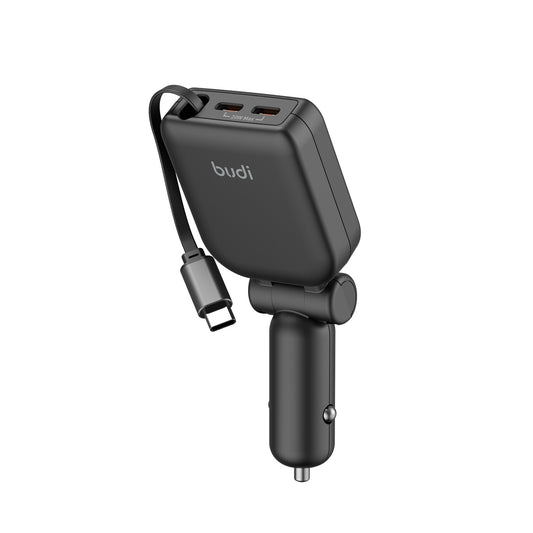 50W 3-Port Fast Car Charger with Built-in Retractable 72cm Cable