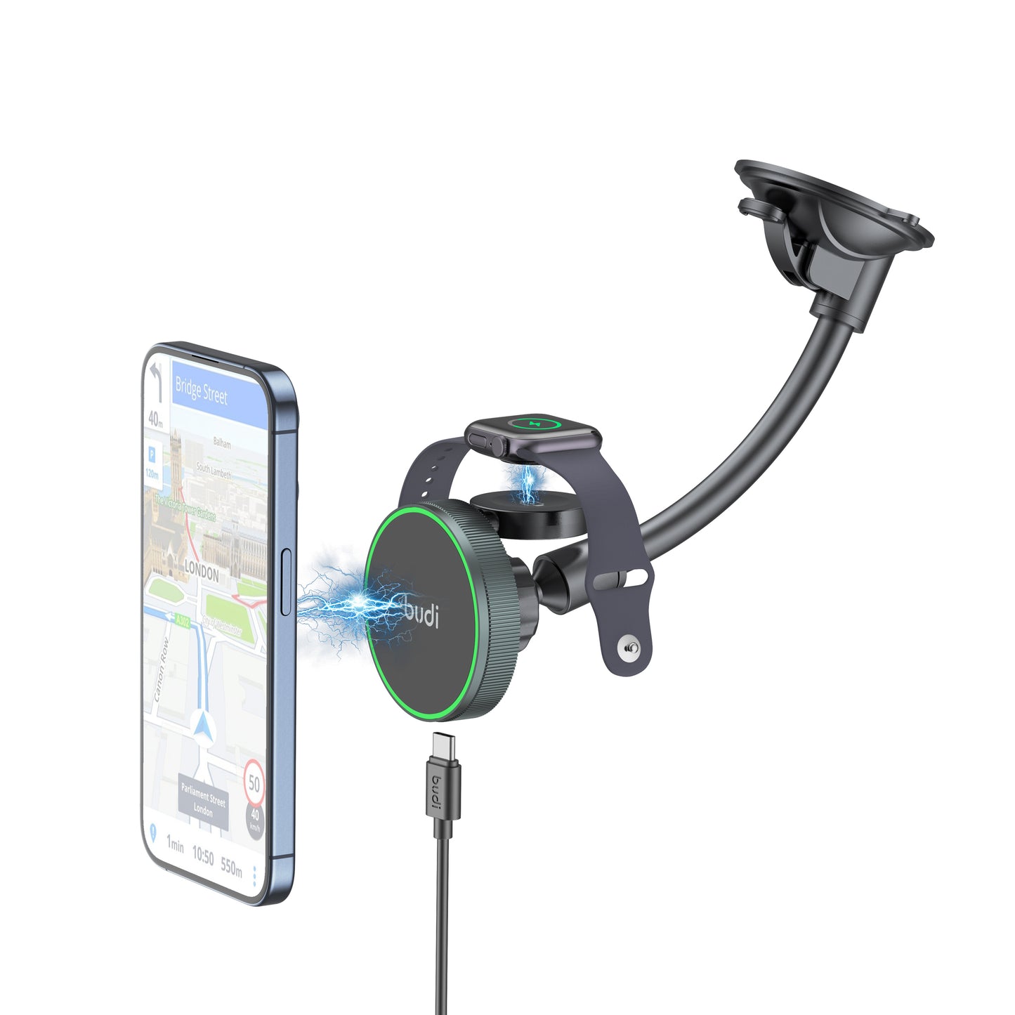 2-in-1 Magnetic Wireless Car Charger with Phone & Watch Charging – Windshield & Vent Mount