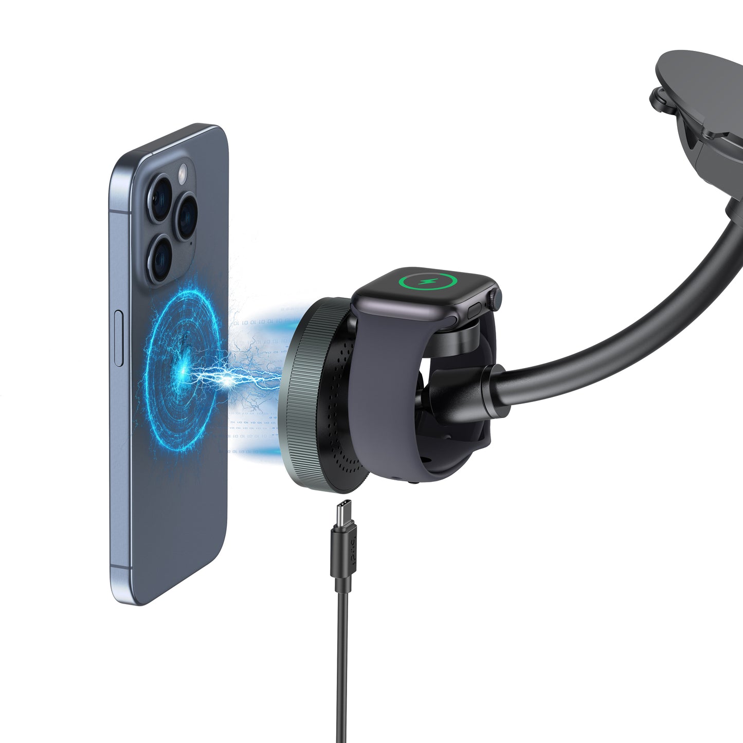 2-in-1 Magnetic Wireless Car Charger with Phone & Watch Charging – Windshield & Vent Mount