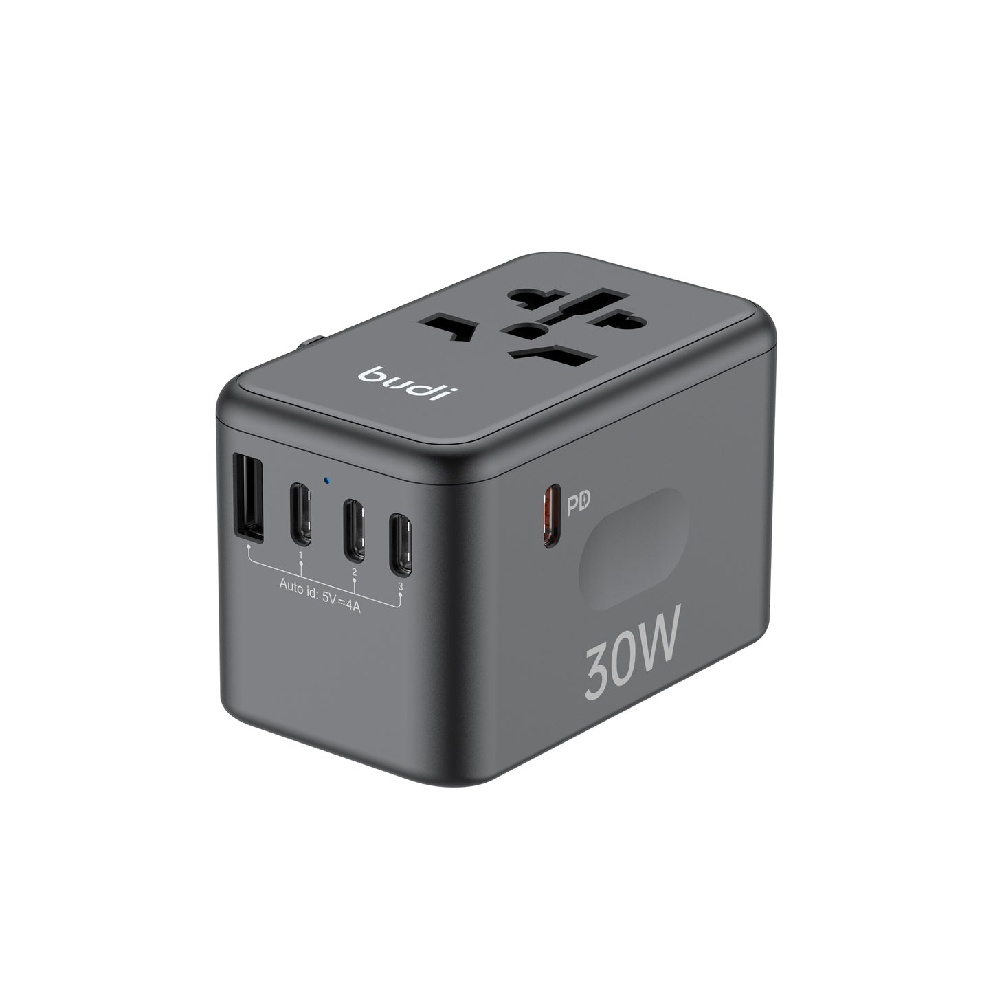 30W Global Travel Charger with 4 Type-C Ports & 1 USB & Storage Box