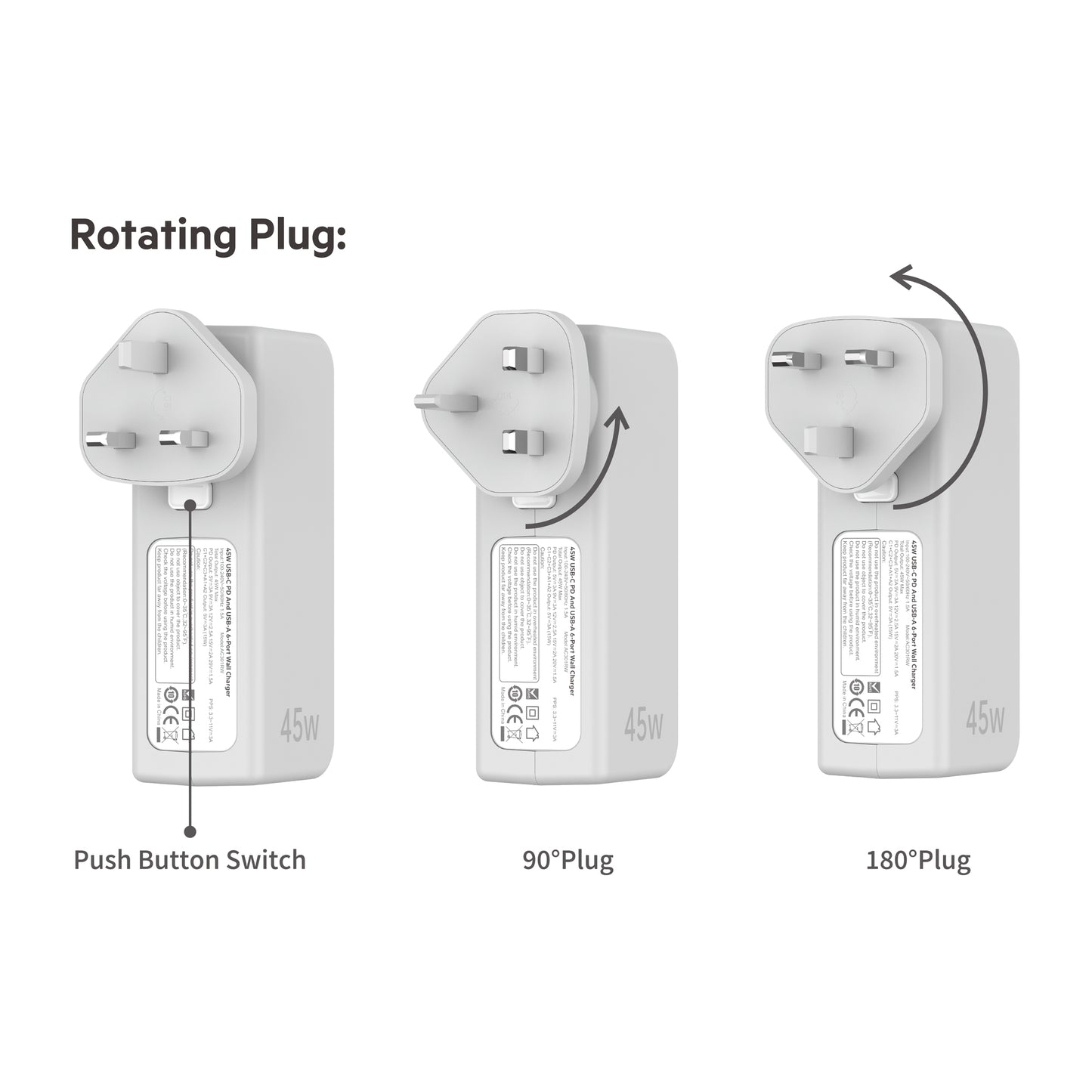 45W USB-C PD And USB-A 6-Port Wall Charger