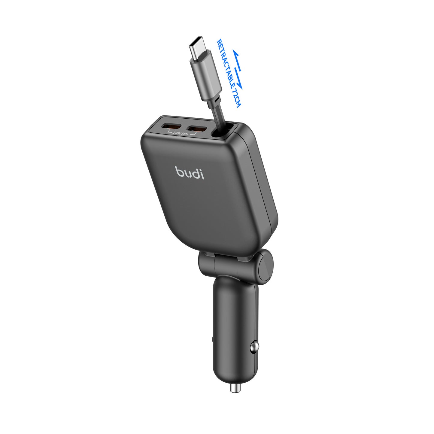 50W 3-Port Fast Car Charger with Built-in Retractable 72cm Cable