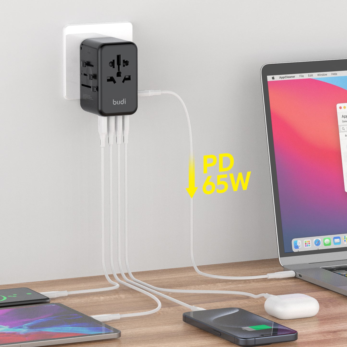 65W Global Travel Charger with 4 Type-C Ports & 1 USB & Storage Box