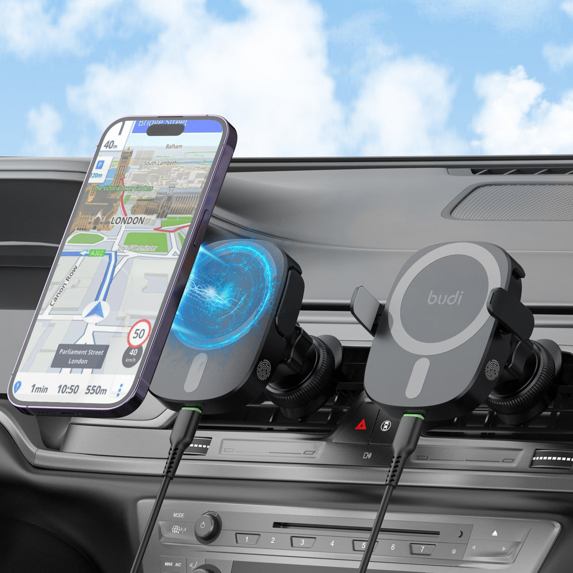 Magnetic Wireless Car Charger & Holder – 15W Fast Charging, Windshield & Vent Mount