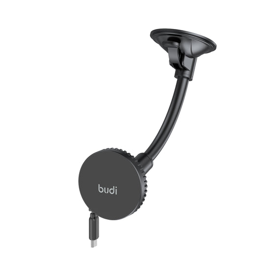 Universal Magnetic Wireless Car Charger Holder with Windshield & Vent Mount-Retractable Cable
