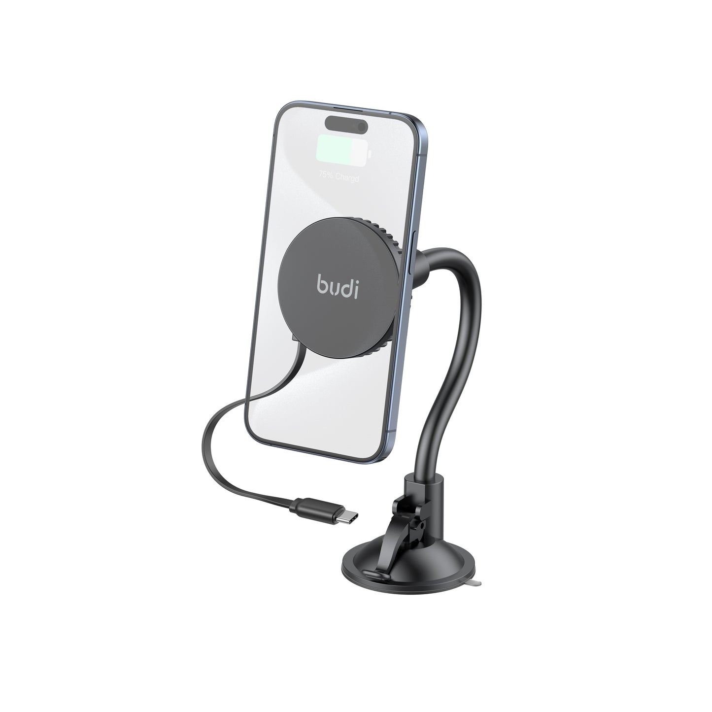 Universal Magnetic Wireless Car Charger Holder with Windshield & Vent Mount-Retractable Cable