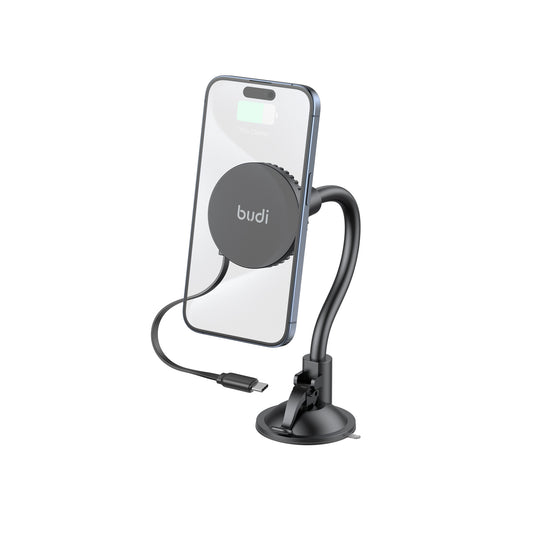 Universal Magnetic Wireless Car Charger Holder with Windshield & Vent Mount-Retractable Cable