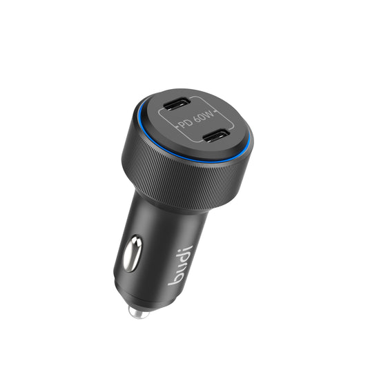 60W Dual USB-C PD Car Charger – Compact High-Speed Charging Solution