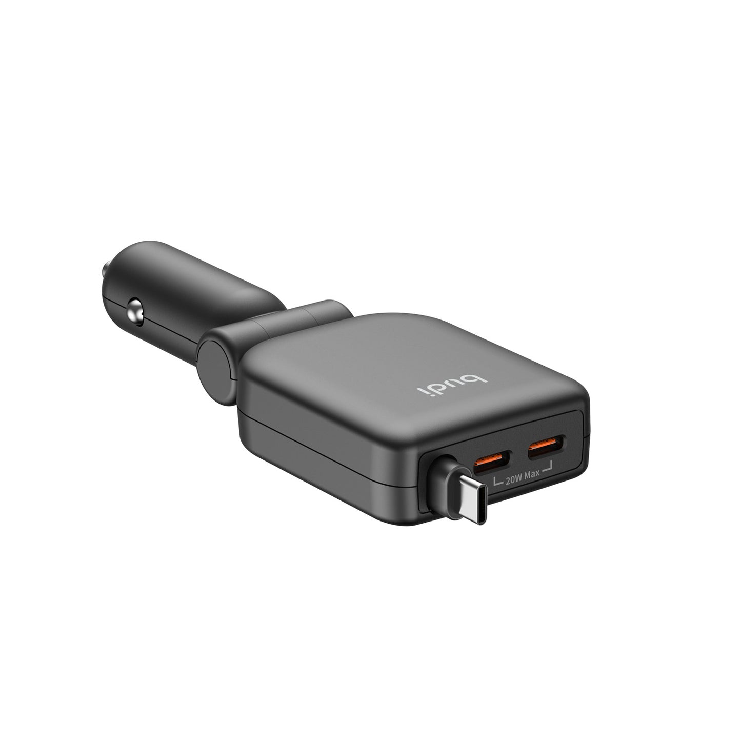 50W 3-Port Fast Car Charger with Built-in Retractable 72cm Cable