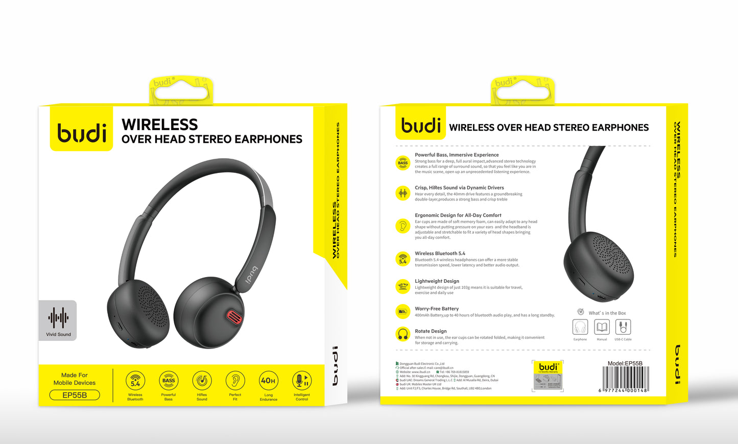 Wireless Over-Ear Stereo Headphones with Deep Bass