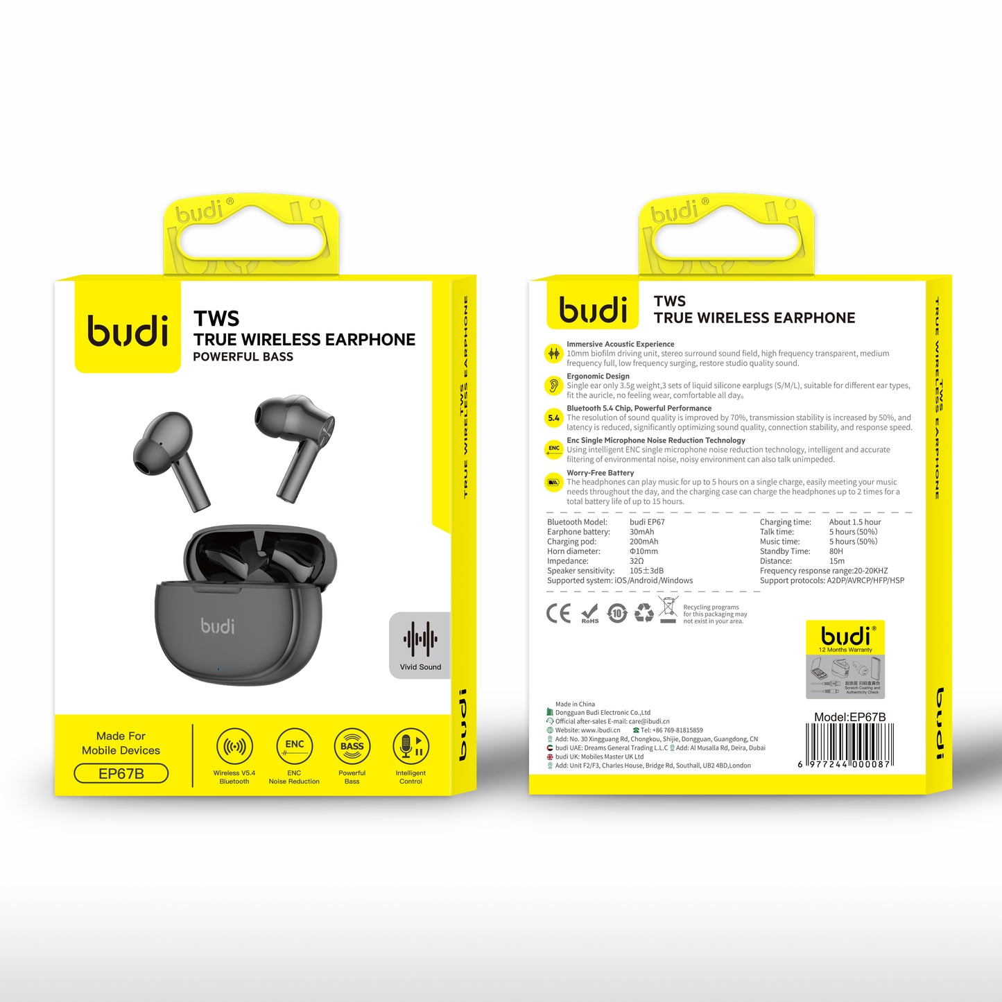 Powerful Bass True Wireless Earphones with Long Battery Life