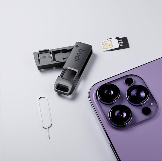 Metal SIM tray removal pin with compact storage case