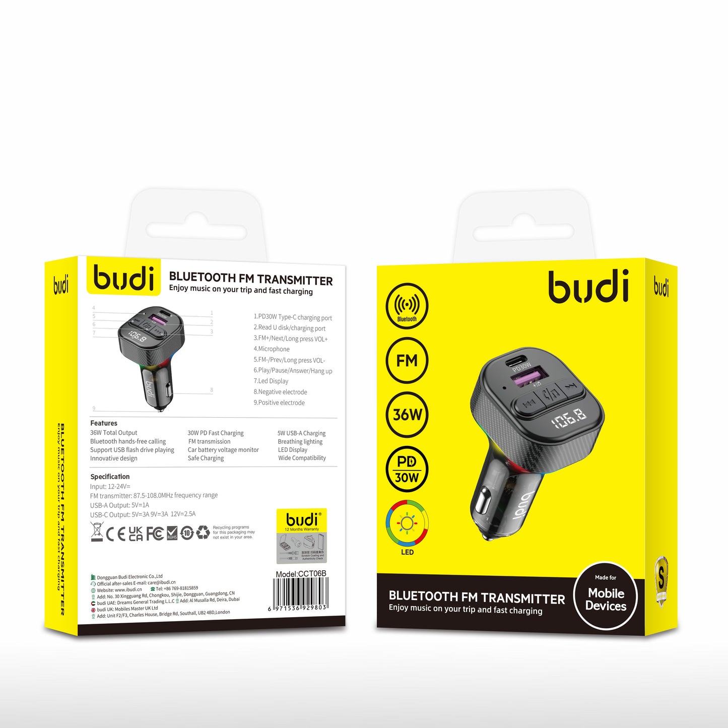 Bluetooth FM Transmitter with Dual USB Ports and LED Display