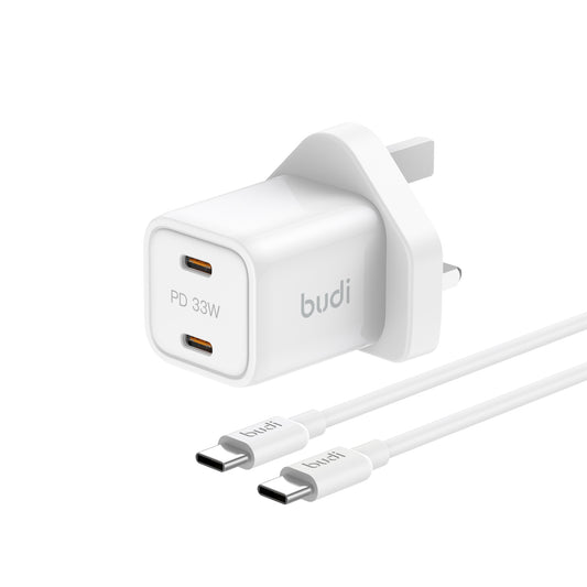 33W Dual USB-C PD Mini Gan Wall Charger+65W USB-C PD Fast Charge Cable