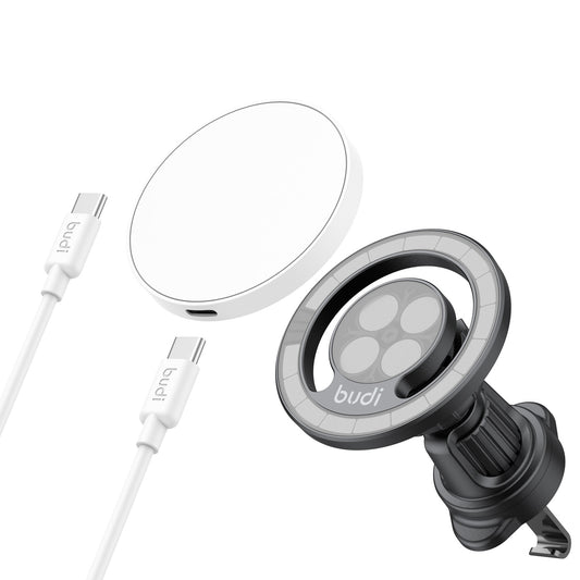 Magnetic 15W Wireless Charging Car Mount with USB-C to USB-C Cable