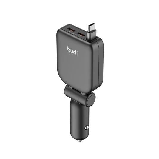 50W 3-Port Fast Car Charger with Built-in Retractable 72cm Cable