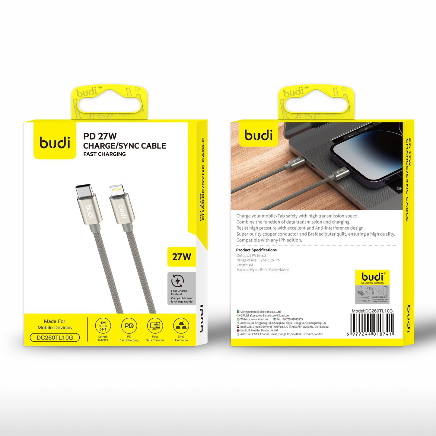 PD 27W Charger Cable USB-C to iPhone – Fast Charging Cable