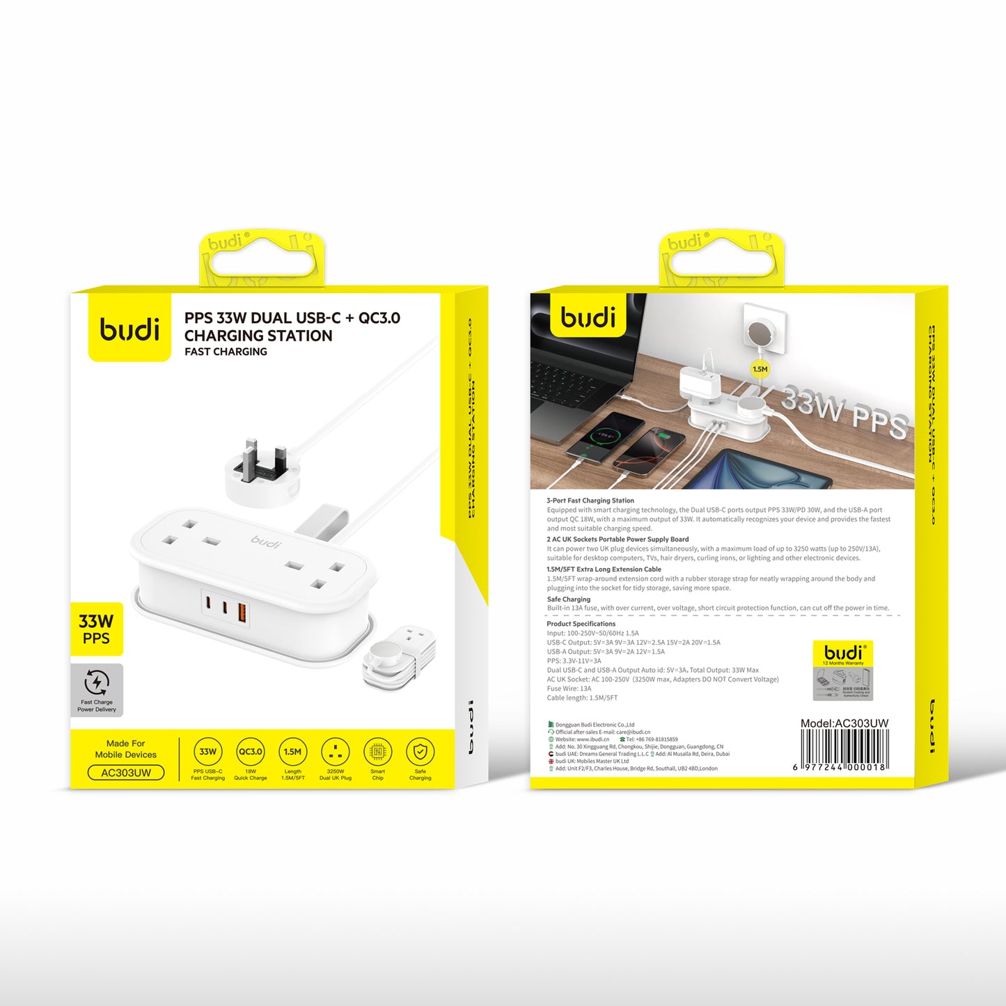 PPS 33W Dual USB-C & QC3.0 Charging Station Fast Charging Adapter