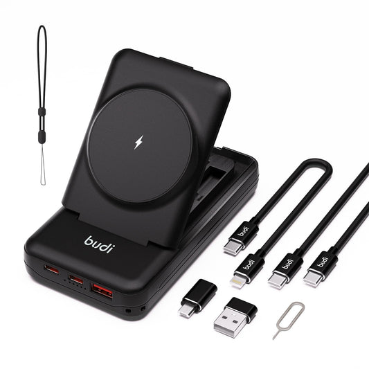 MagSafe power bank with built-in cables for iPhone wireless charging