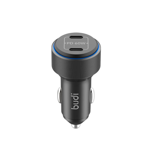60W Dual USB-C PD Car Charger – Compact High-Speed Charging Solution