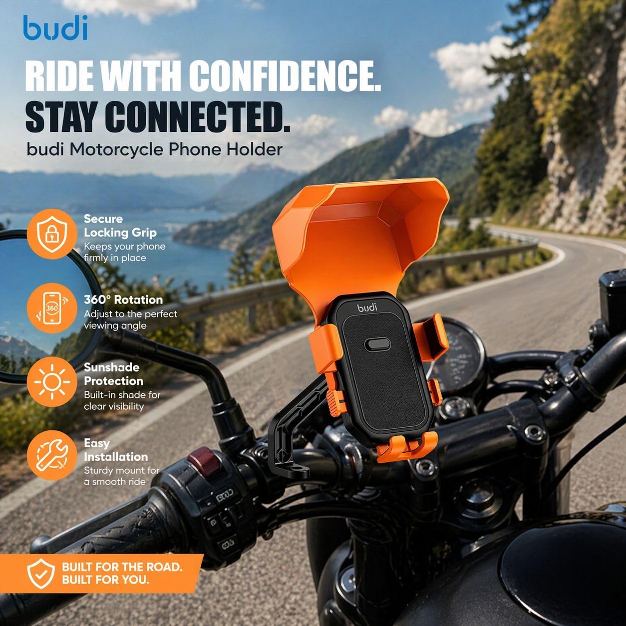 Motorcycle Phone Mount Holder with Shield From Sun and Rain