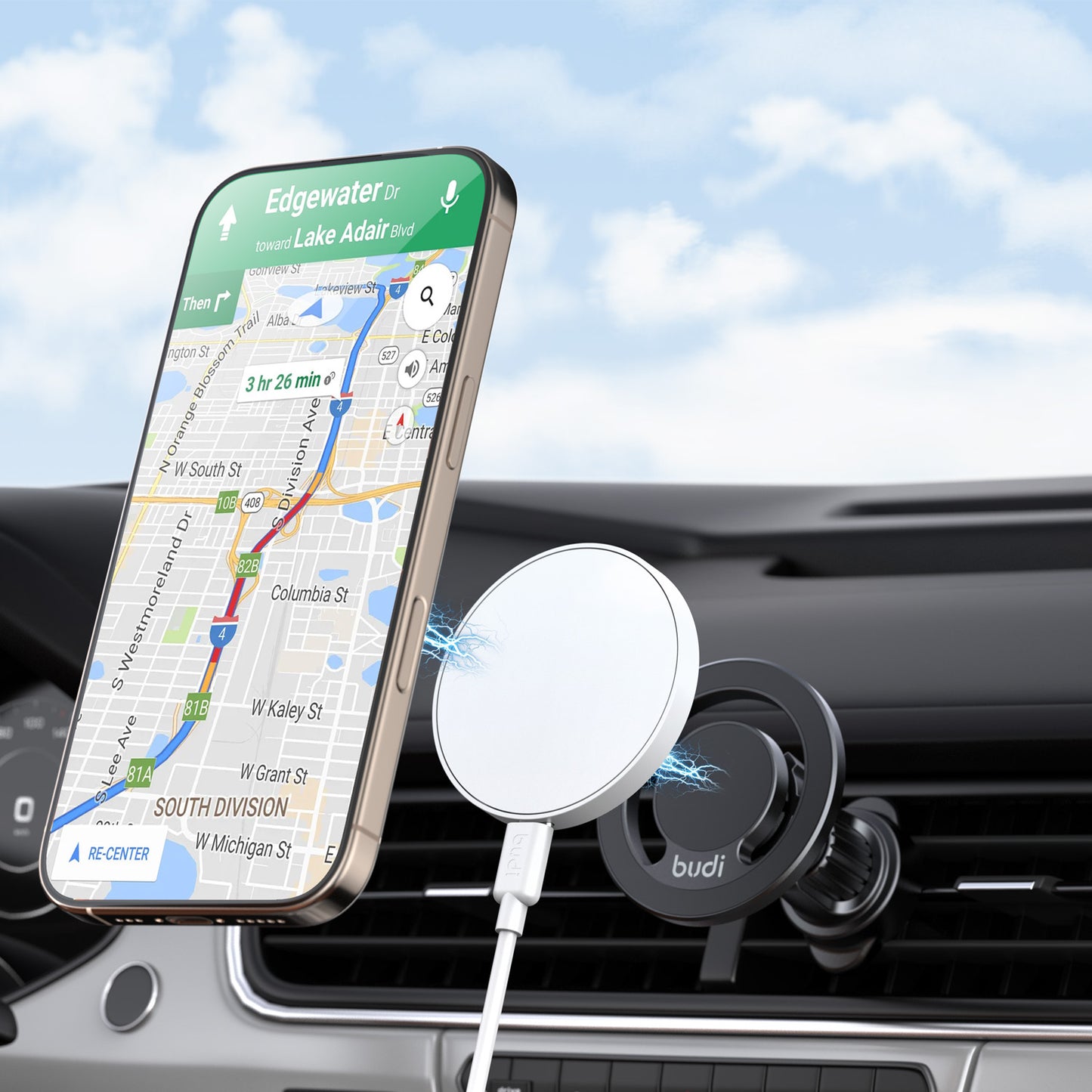 Magnetic 15W Wireless Charging Car Mount with USB-C to USB-C Cable