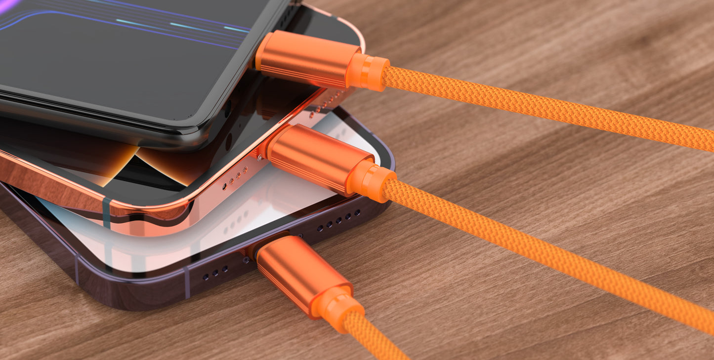 3-in-1 Cable Fast Charging 3A Orange - Universal Multi Charging Cable