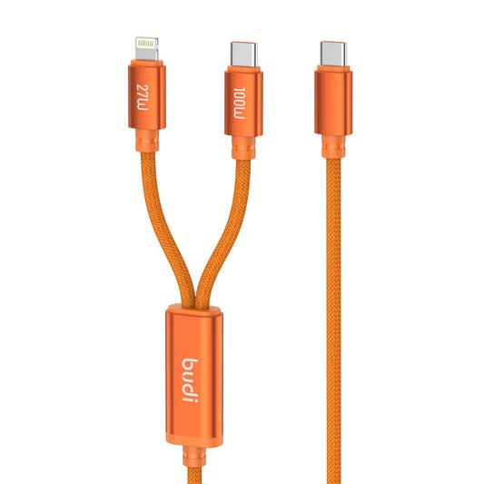 2-in-1 Cable 100W Type-C to Type-C + Lightning Orange - Dual Charging Cable